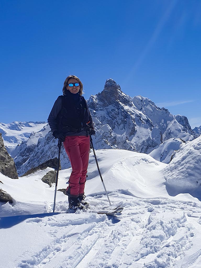 laure on the top of Creux Noirs, winter, snow, ski-touring