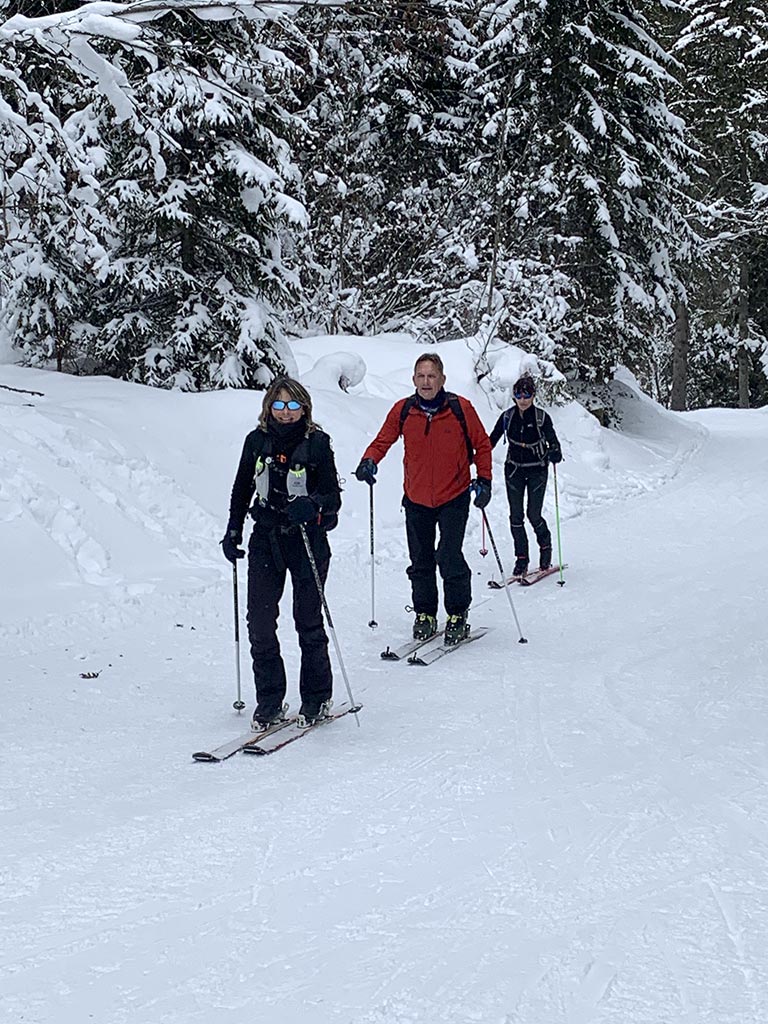 skieur dans une neige profonde avec une mauvaise visibilité
